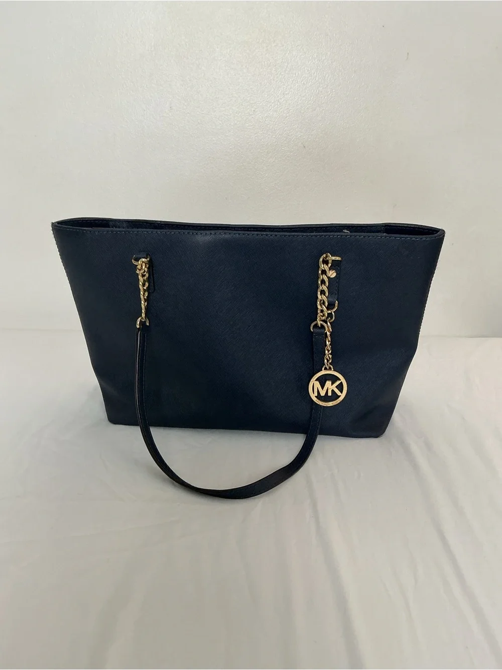 Michael Kors Navy Blue Saffiano Leather Chain Tote